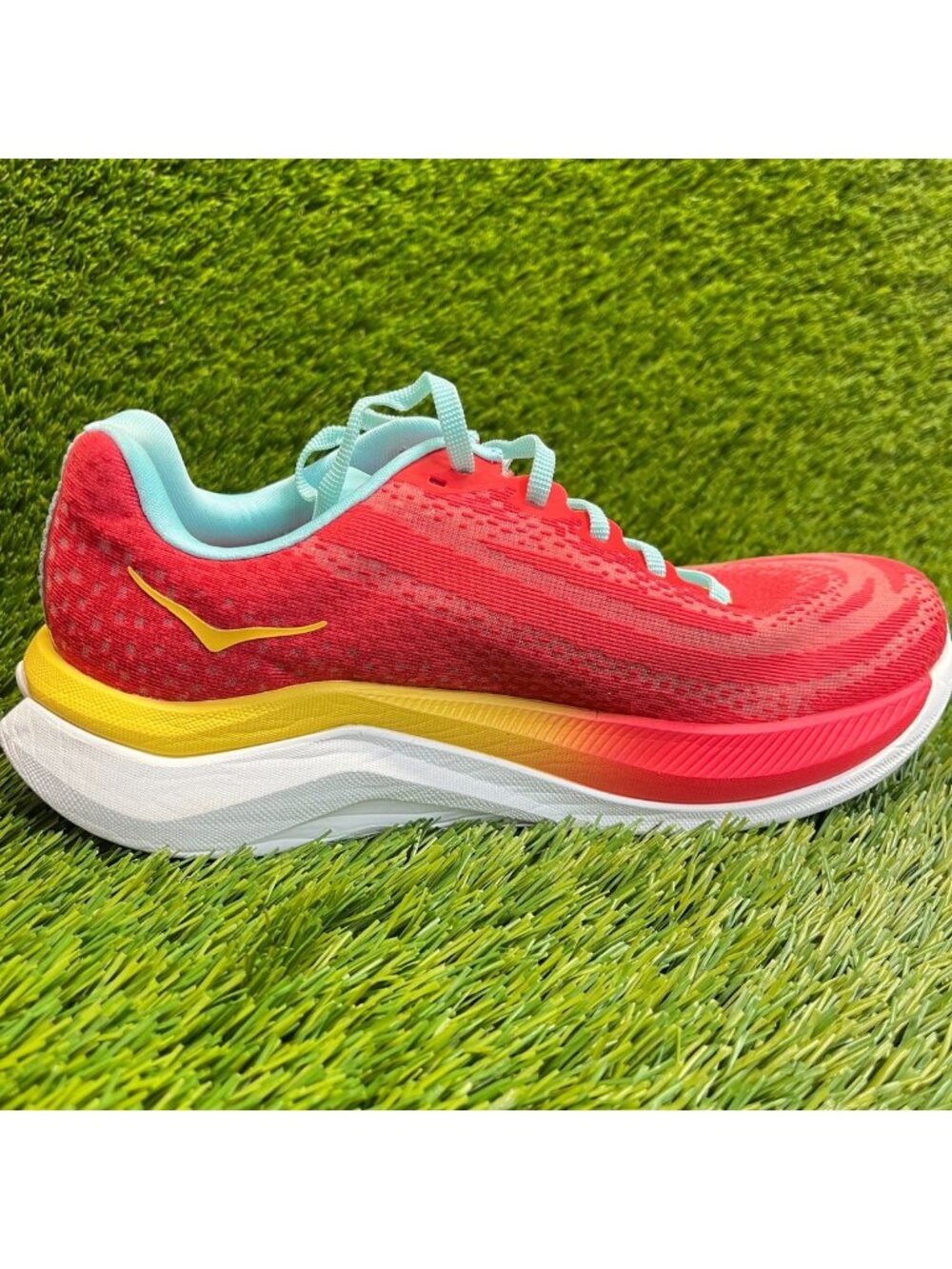 Hoka Women's Coral Yellow Teal Running Shoe - Picture 4 of 9